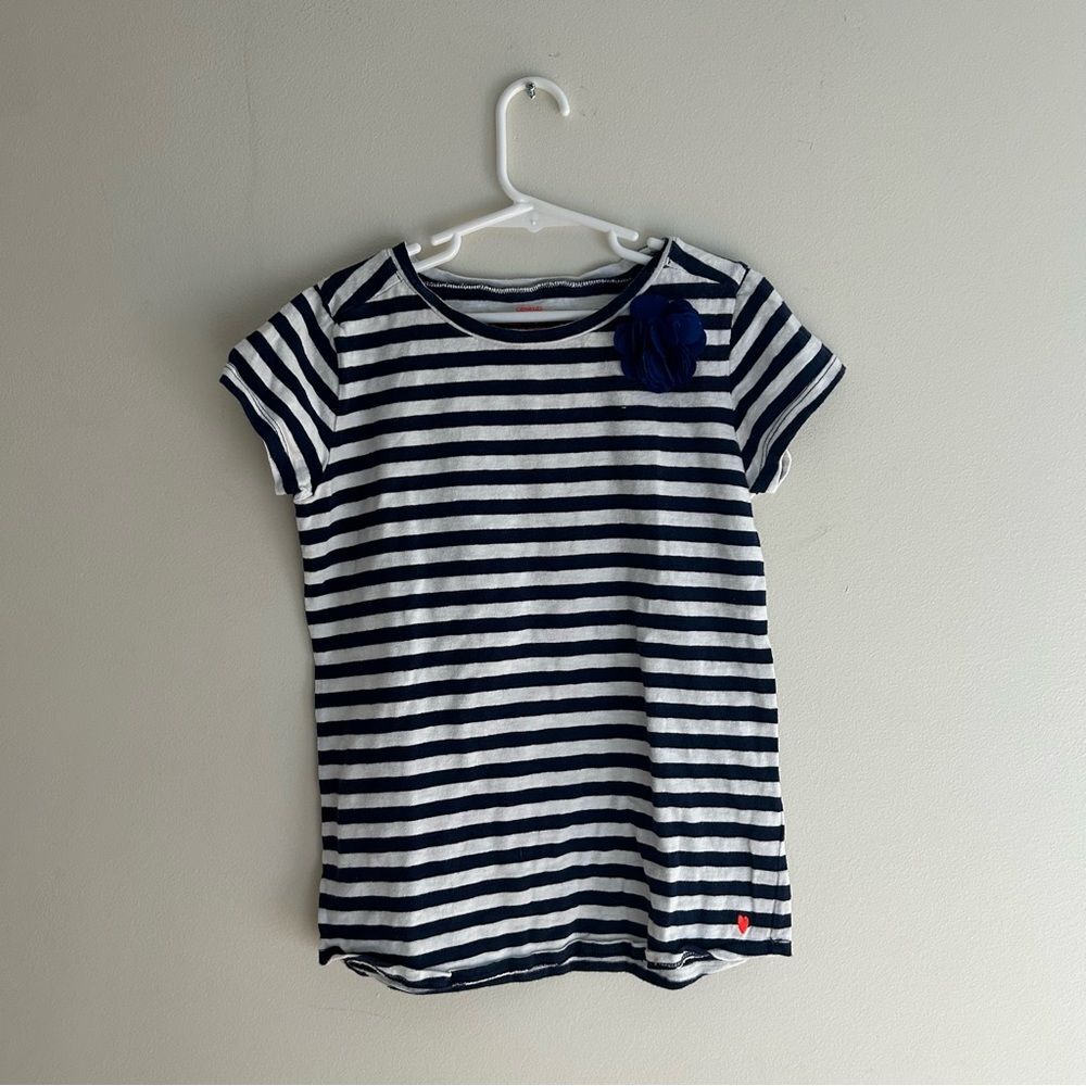 crewcuts Girls (12) navy white striped classic tee with Flower